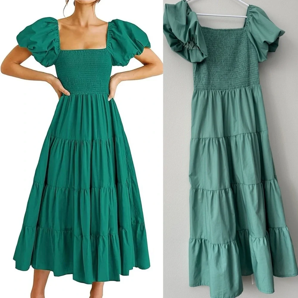 Summer long solid dress color green tube dress Size M - Picture 1 of 10